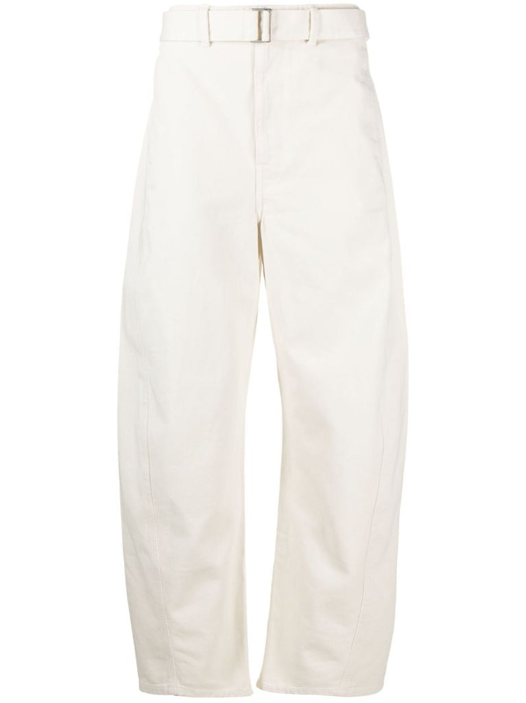 White Twisted Wide-leg Cotton Trousers