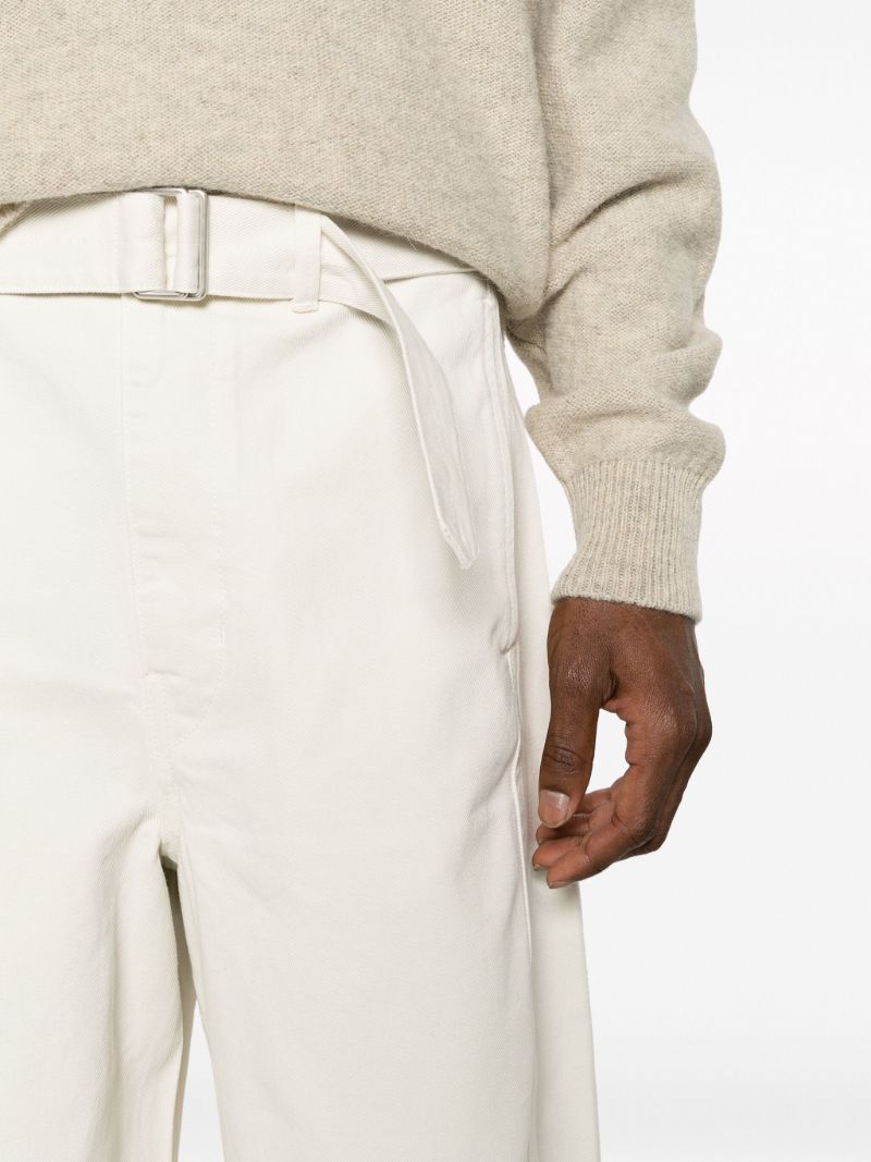 White Twisted Wide-leg Cotton Trousers
