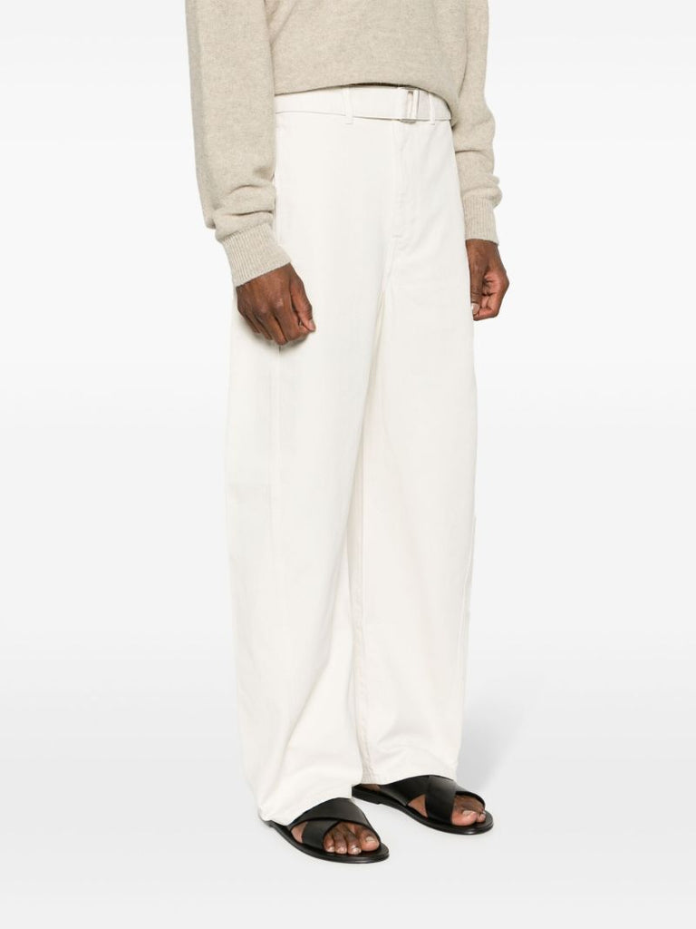 White Twisted Wide-leg Cotton Trousers