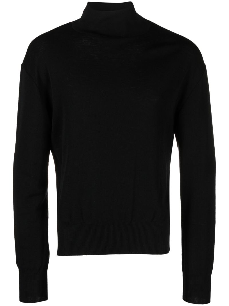 Black Roll Neck Wool Sweater