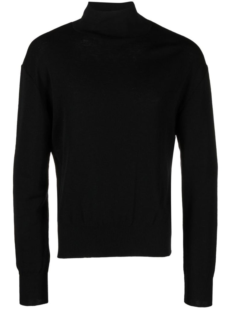 Black Roll Neck Wool Sweater