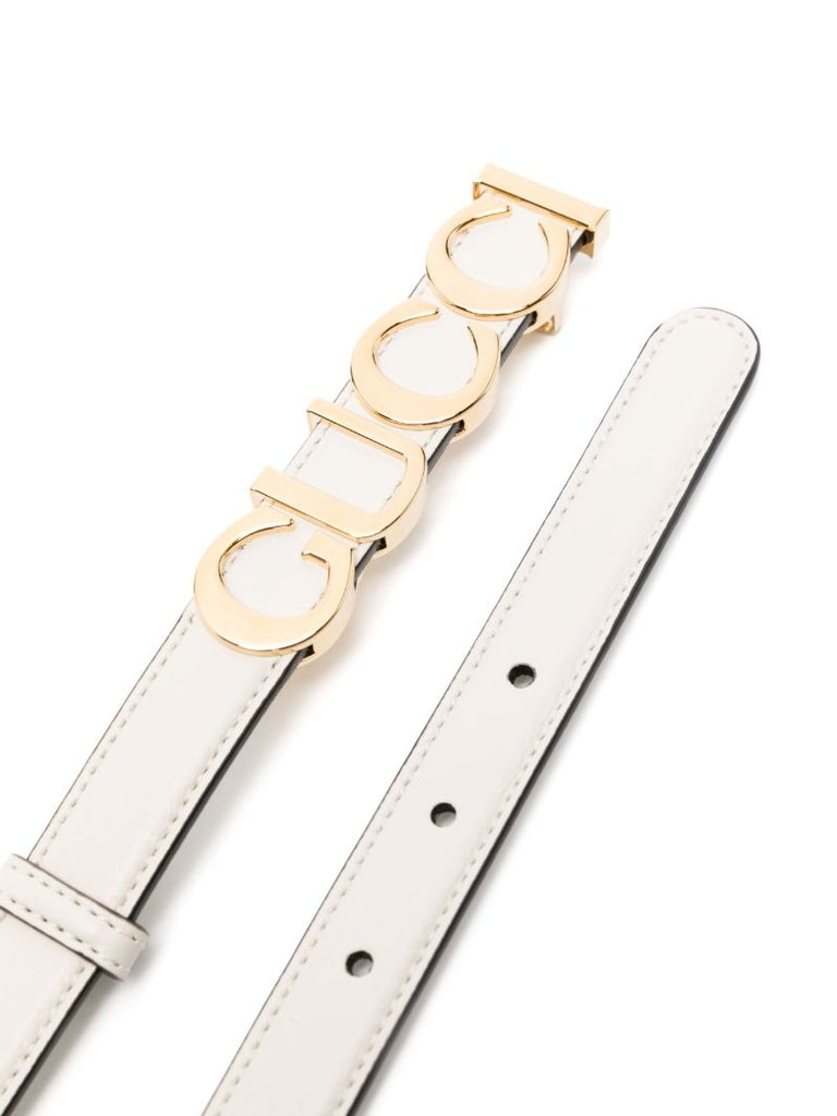 White Buckle Thin Leather Belt