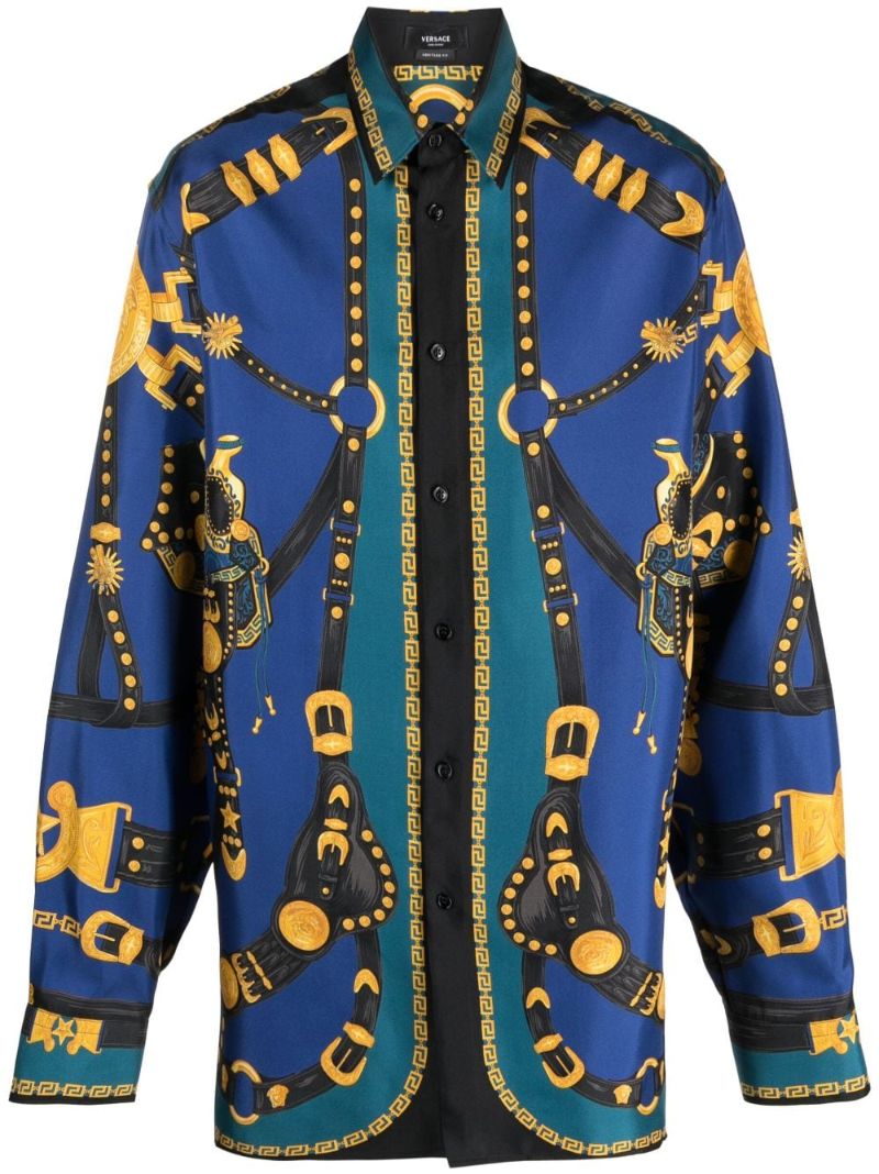 Blue Medusa Harness Print Silk Shirt