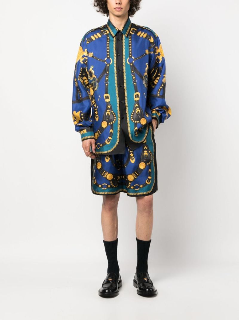 Blue Medusa Harness Print Silk Shirt