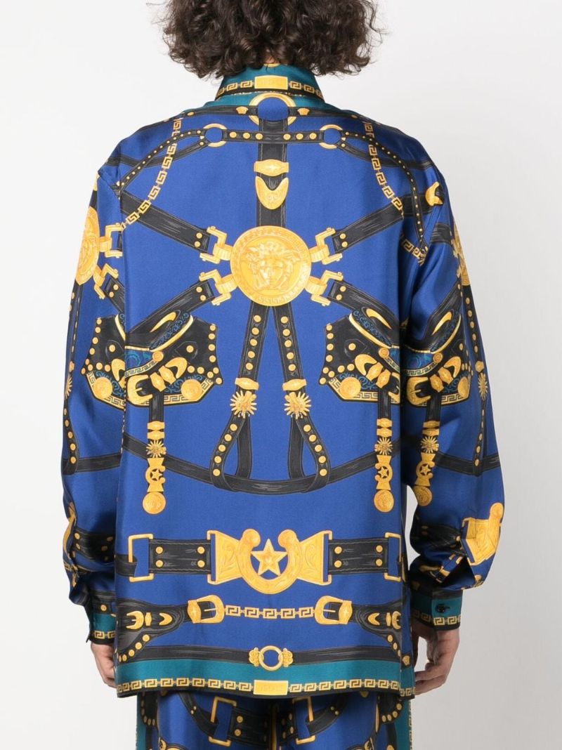 Blue Medusa Harness Print Silk Shirt