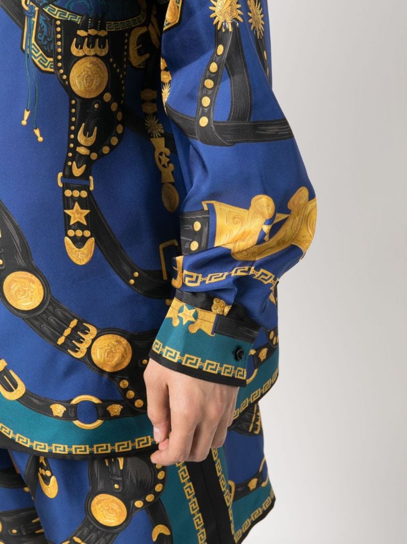 Blue Medusa Harness Print Silk Shirt
