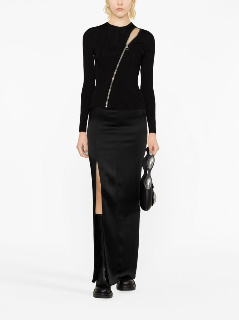 Black Ribbed Zip-up Top