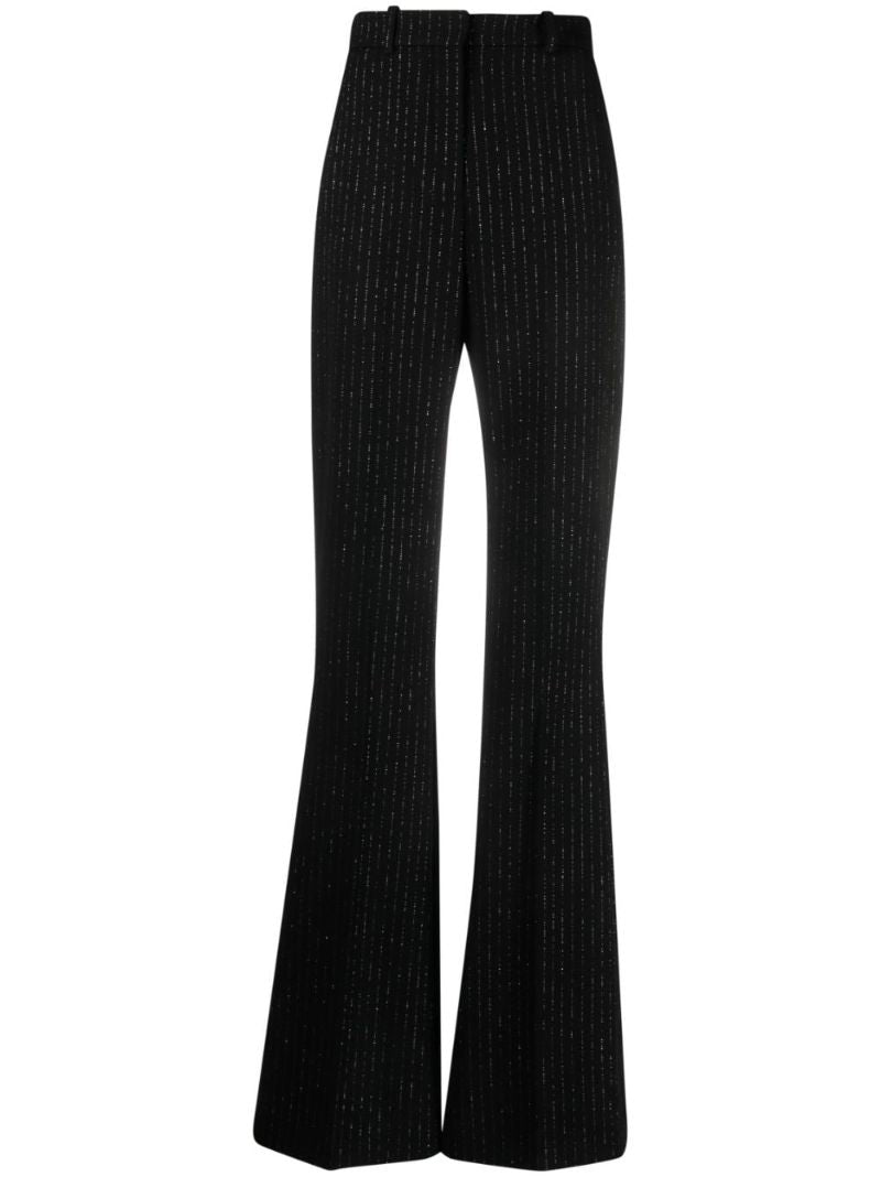 Black Pinstripe Flared Wool Trousers