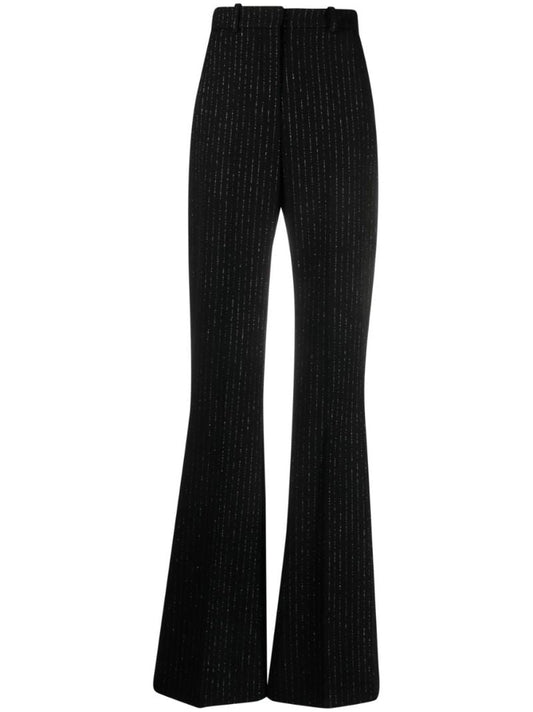 Black Pinstripe Flared Wool Trousers