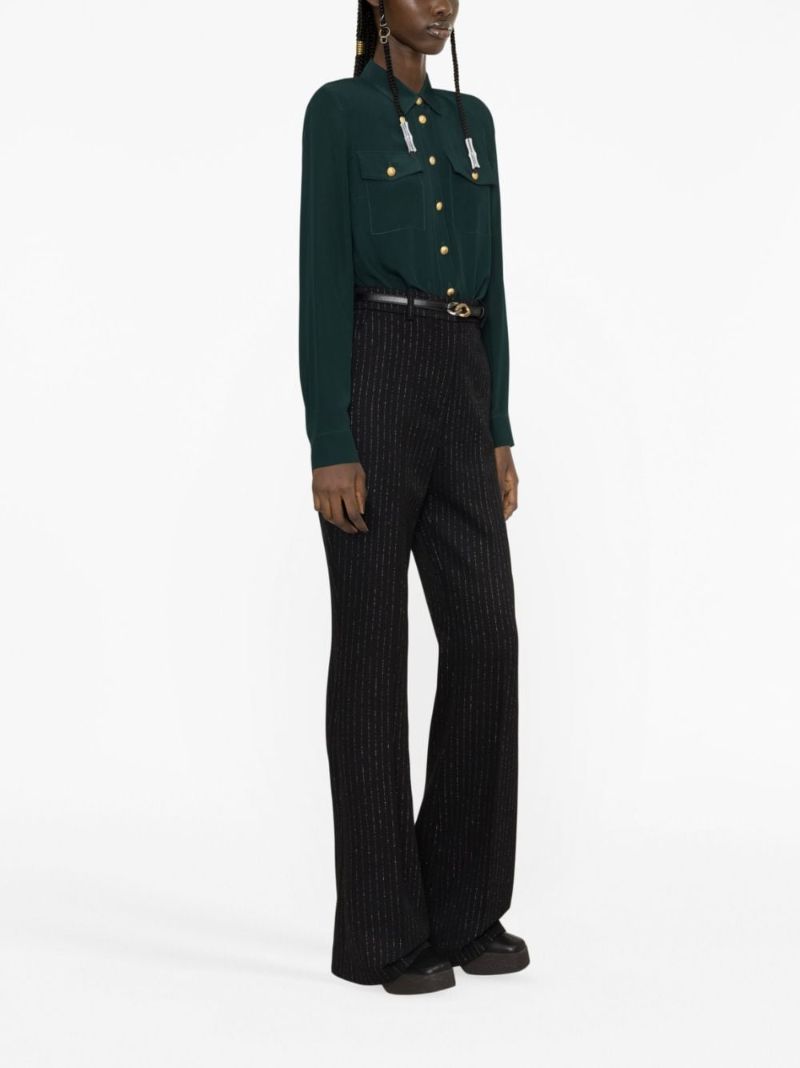 Black Pinstripe Flared Wool Trousers