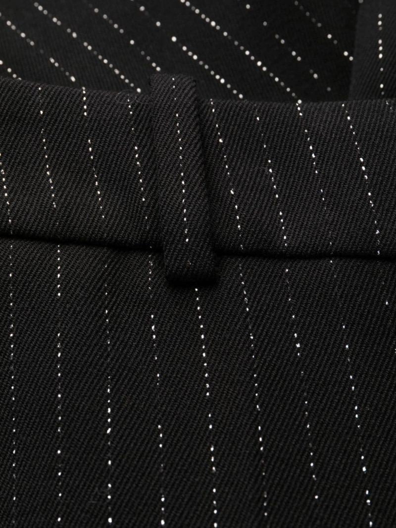 Black Pinstripe Flared Wool Trousers