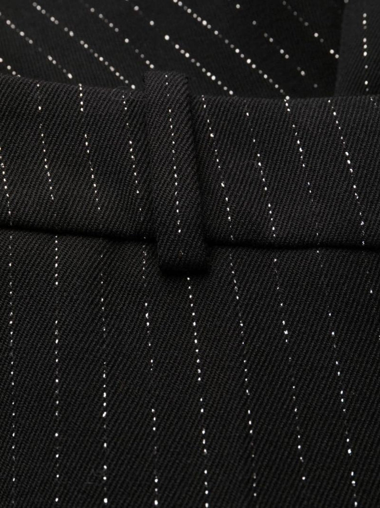 Black Pinstripe Flared Wool Trousers