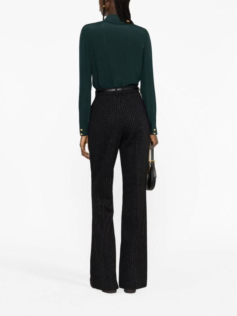 Black Pinstripe Flared Wool Trousers