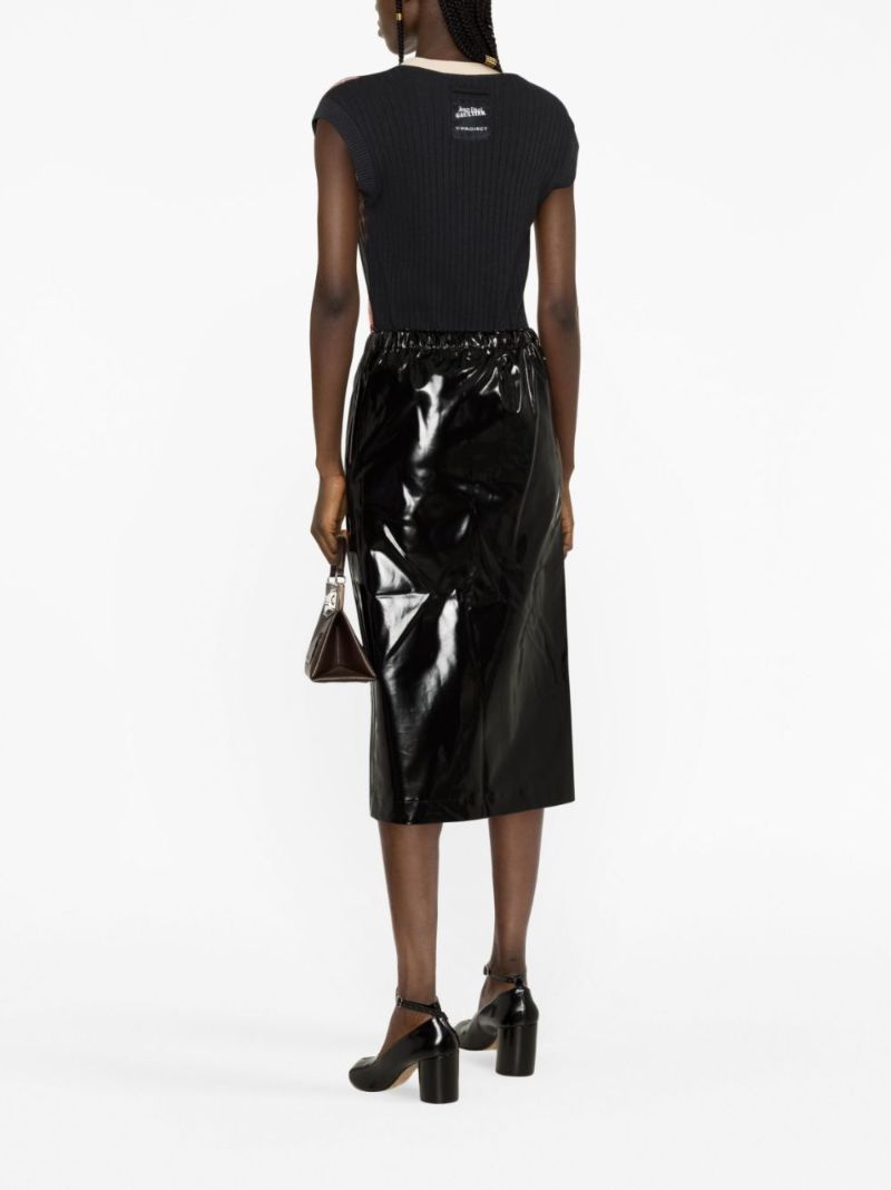 Black Split-front Patent Midi Skirt