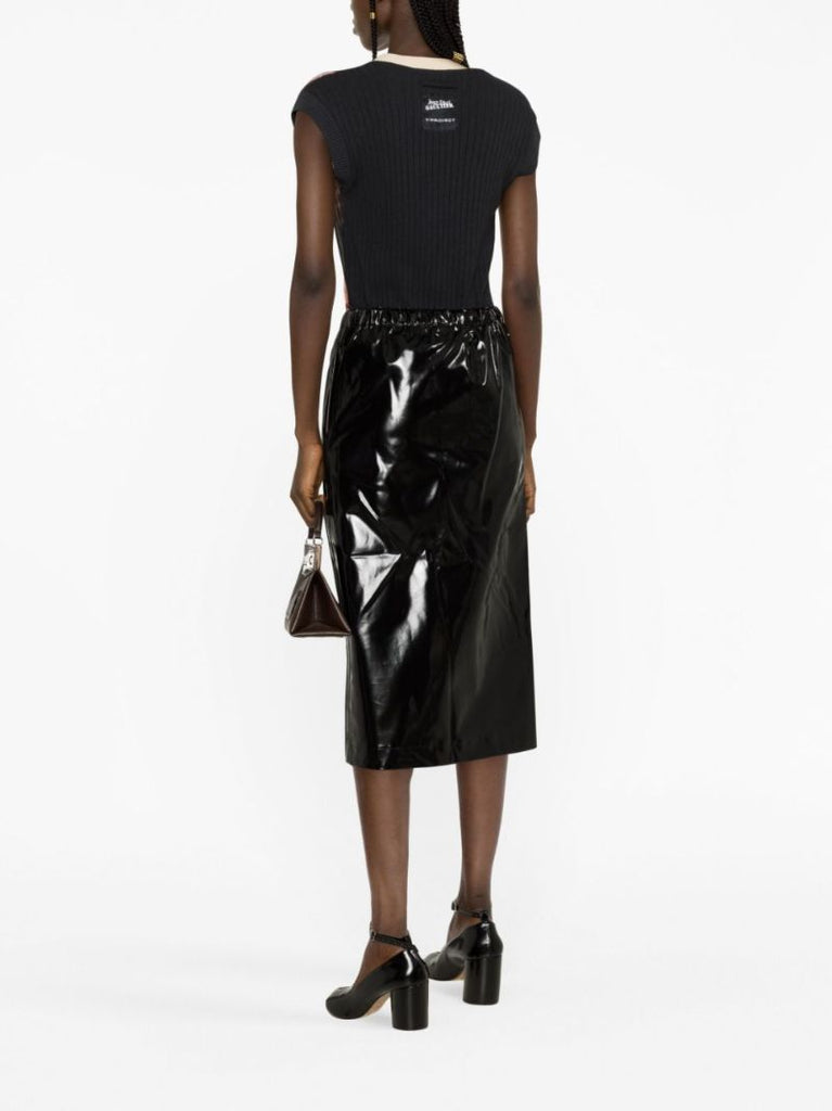 Black Split-front Patent Midi Skirt