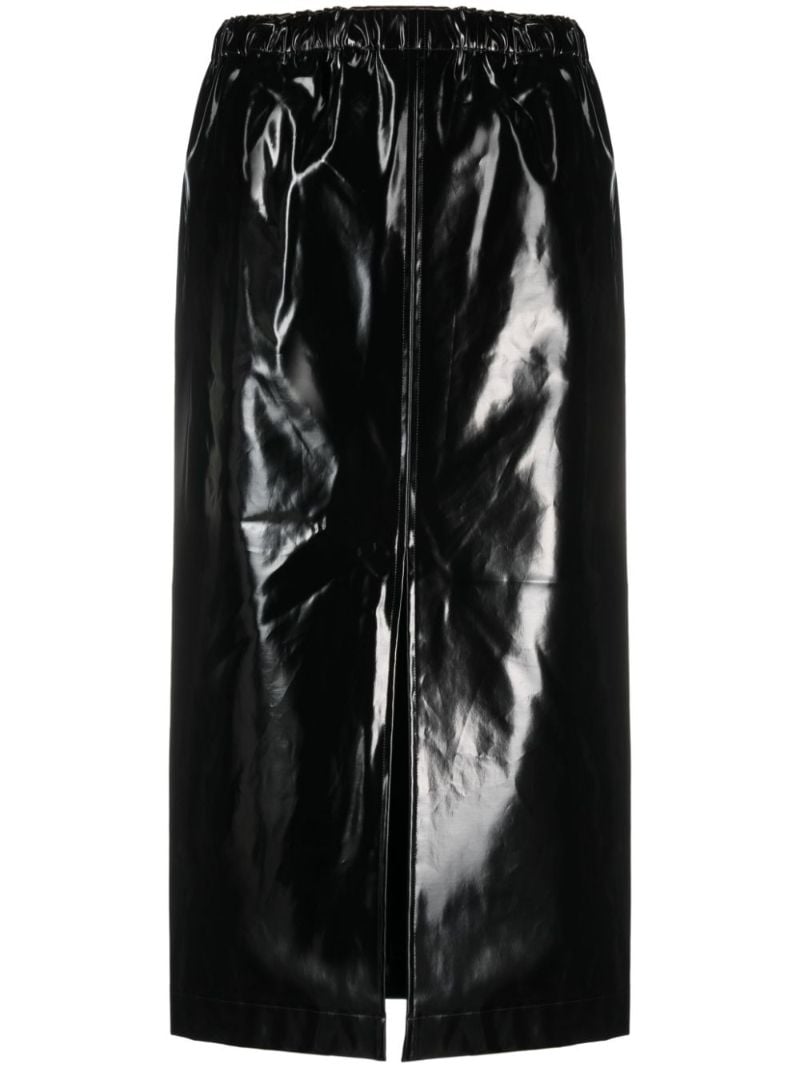 Black Split-front Patent Midi Skirt