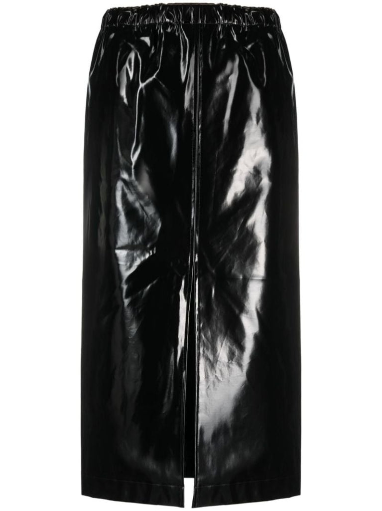Black Split-front Patent Midi Skirt