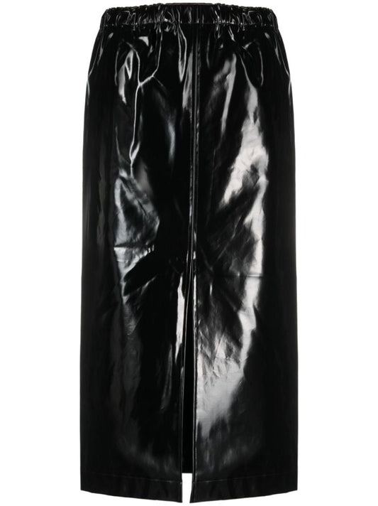 Black Split-front Patent Midi Skirt