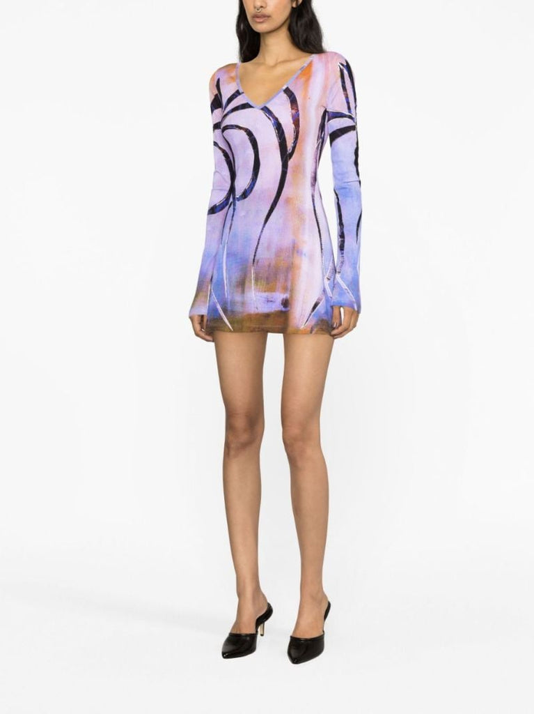 Purple Abstract Print Mini Dress