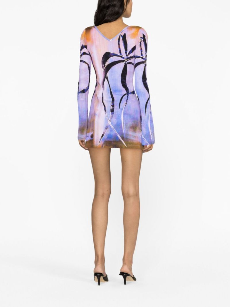 Purple Abstract Print Mini Dress