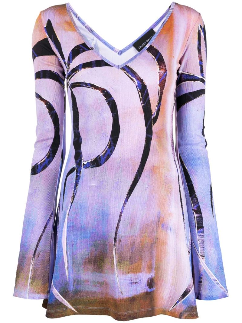 Purple Abstract Print Mini Dress