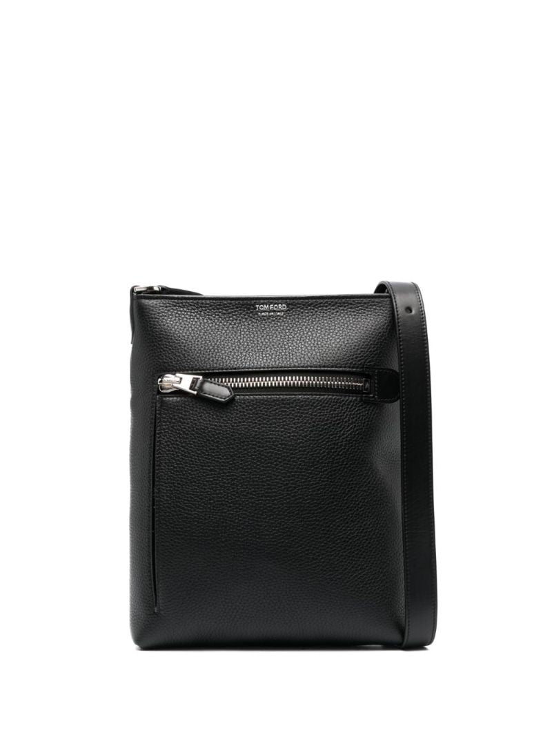 Black Grained Leather Messenger Bag