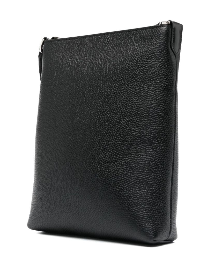 Black Grained Leather Messenger Bag
