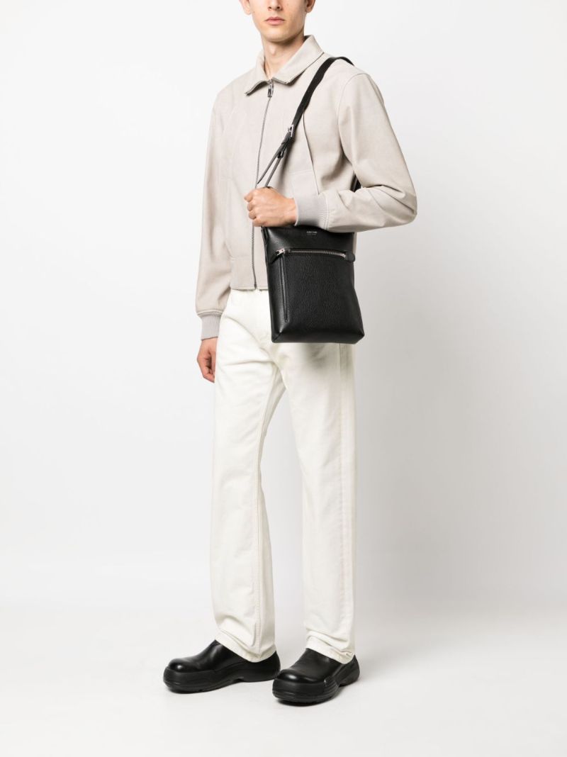 Black Grained Leather Messenger Bag