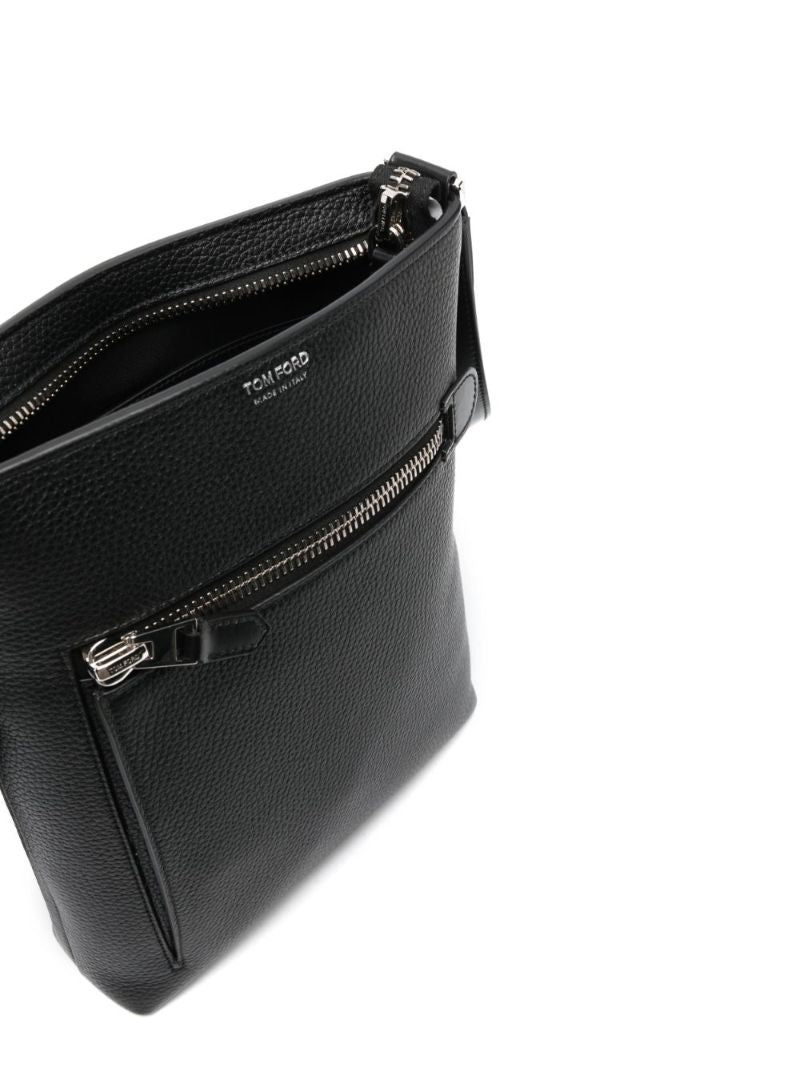 Black Grained Leather Messenger Bag