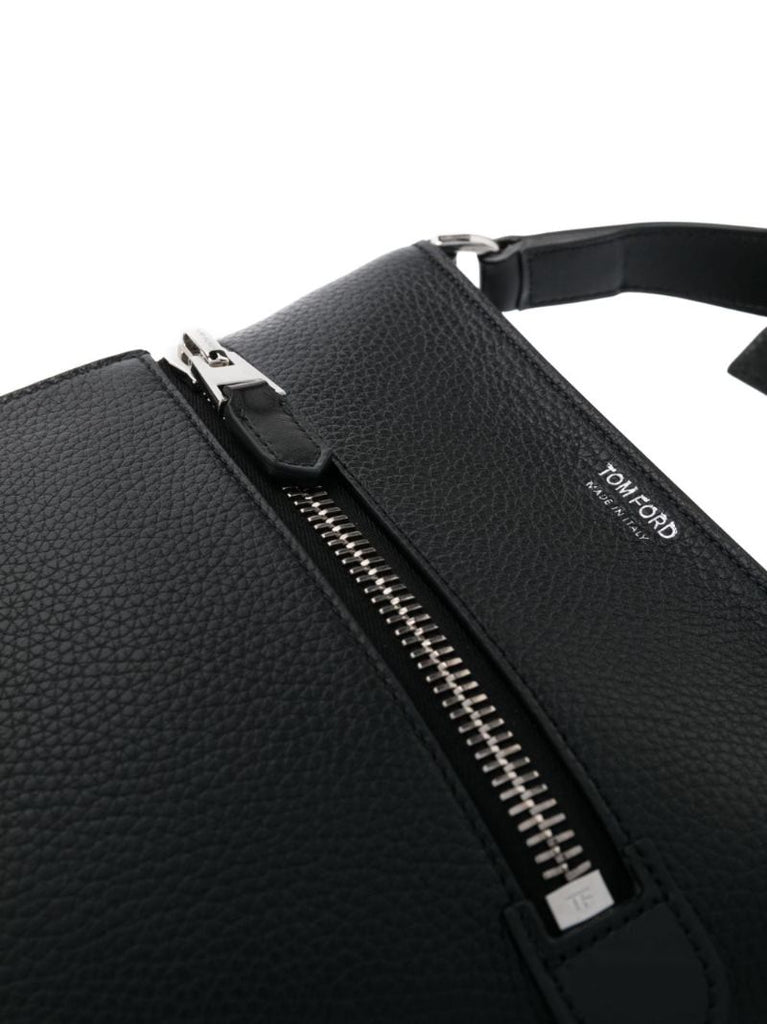 Black Grained Leather Messenger Bag