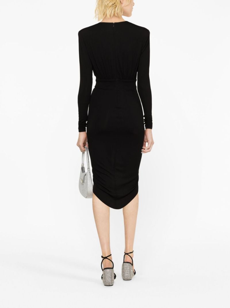 Black Gathered V-neck Dress