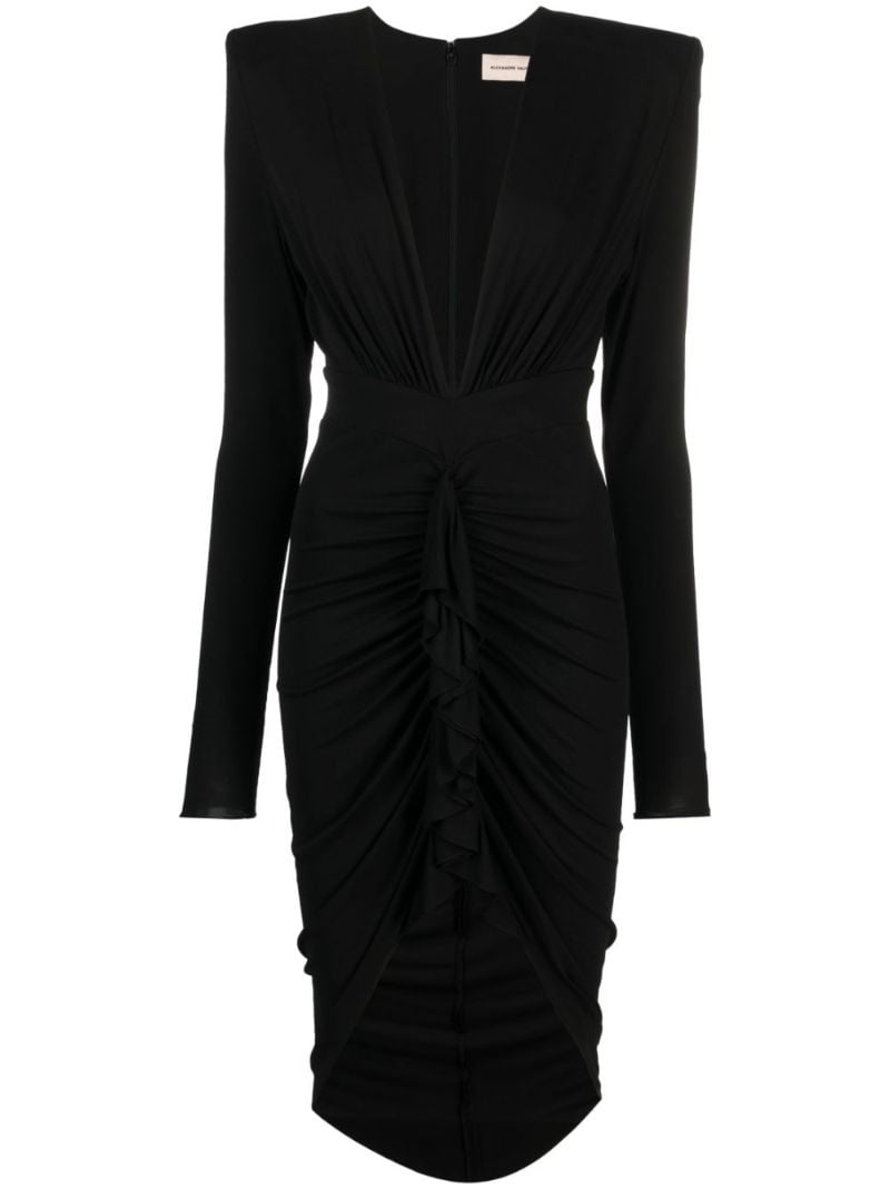 Black Gathered V-neck Dress