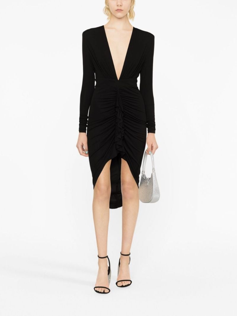 Black Gathered V-neck Dress