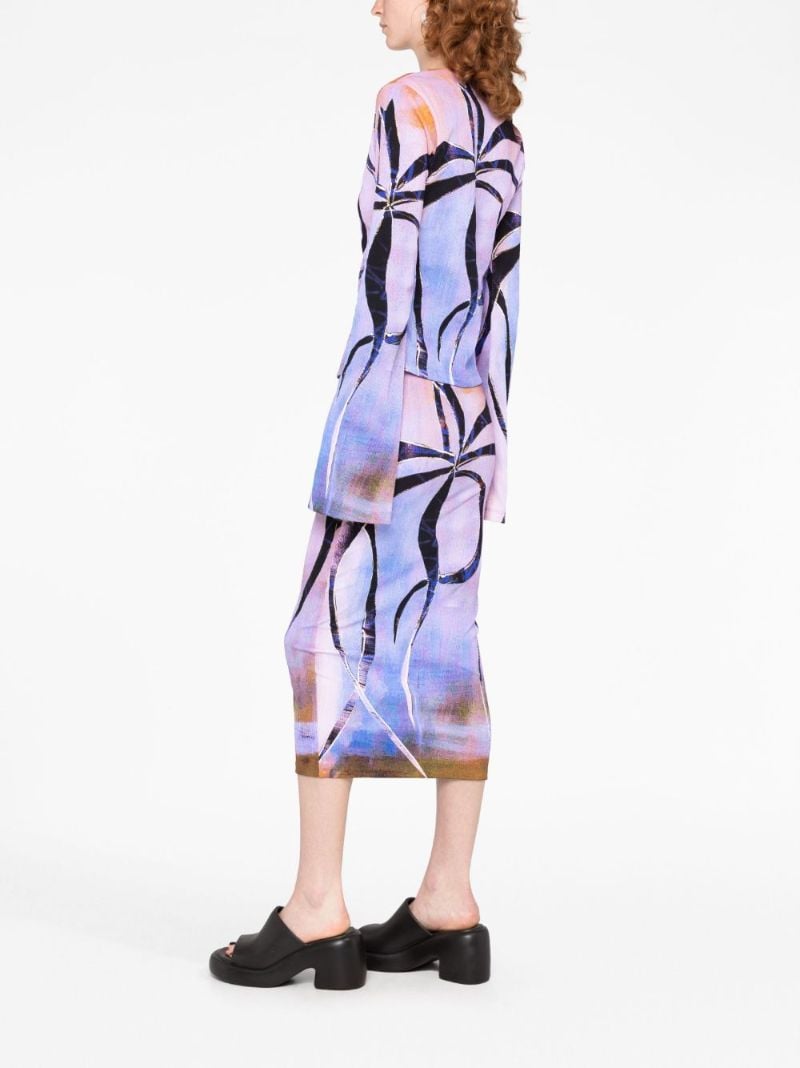Purple Botanical-print Midi Skirt