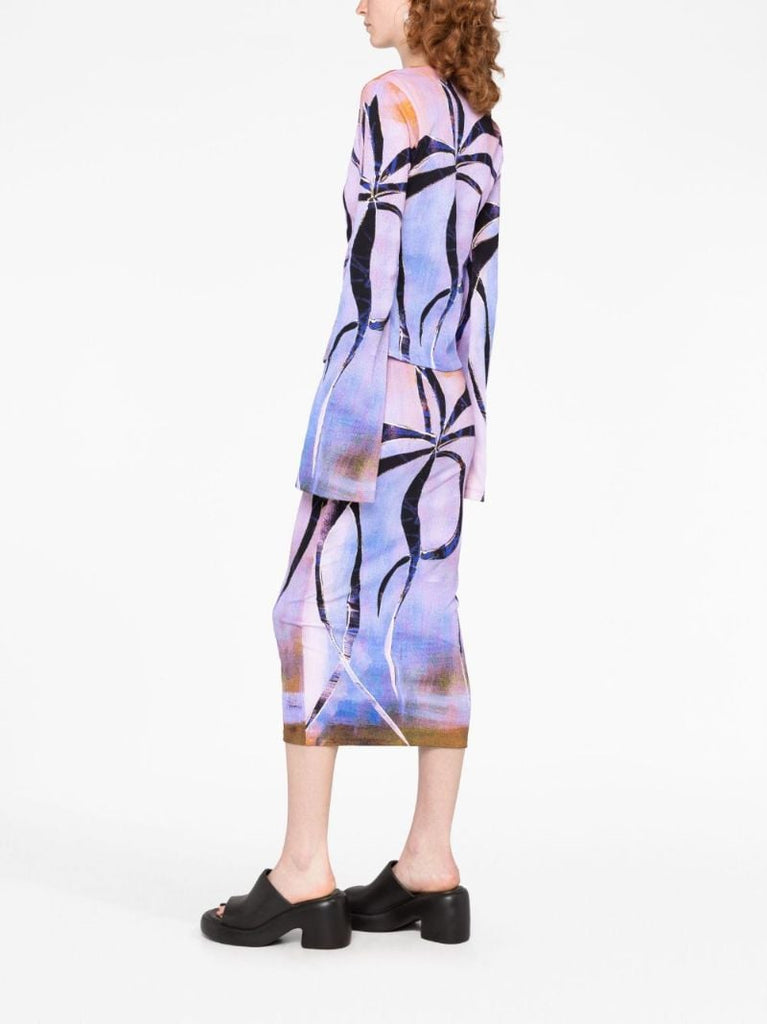 Purple Botanical-print Midi Skirt