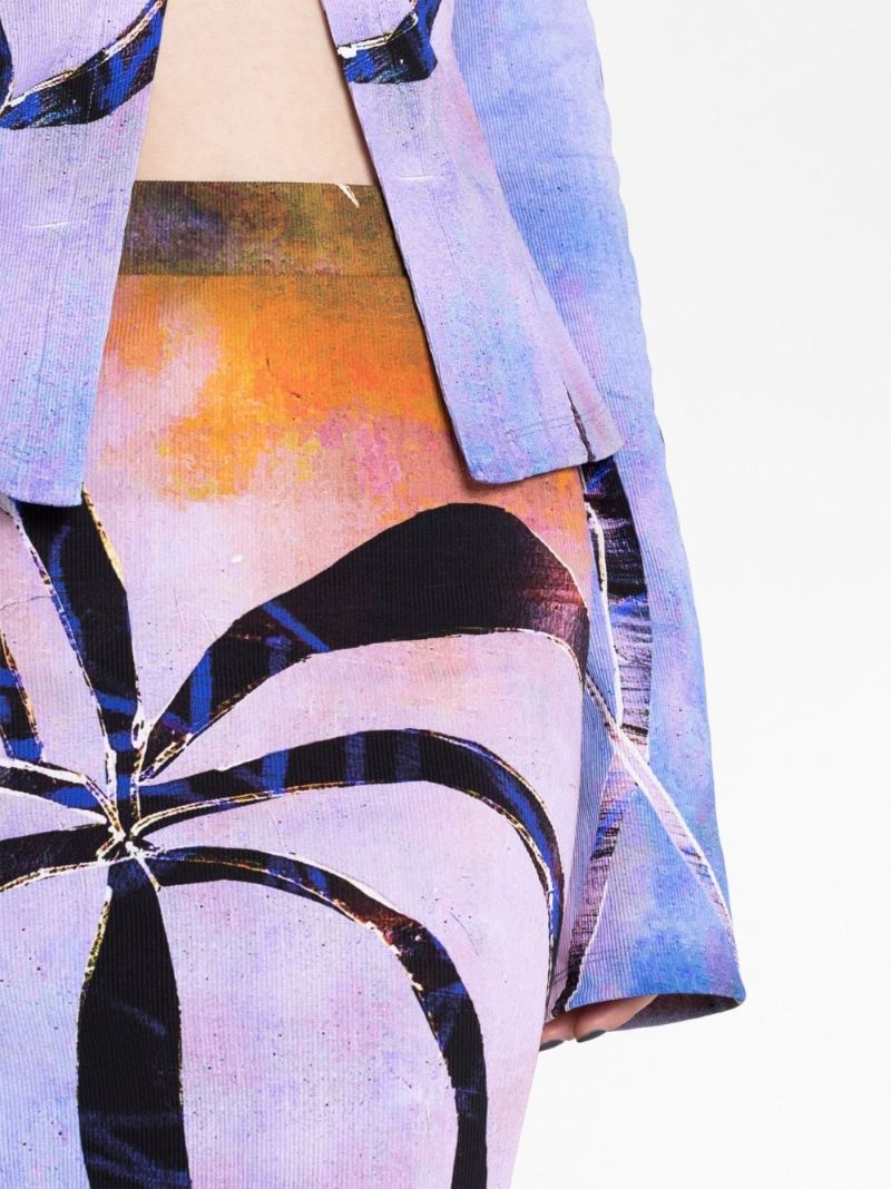 Purple Botanical-print Midi Skirt