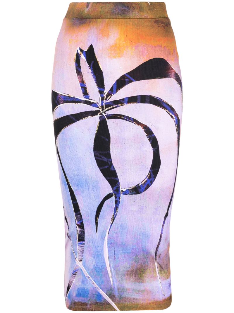 Purple Botanical-print Midi Skirt