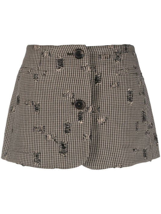 Neutral Distressed Houndstooth Mini Skirt