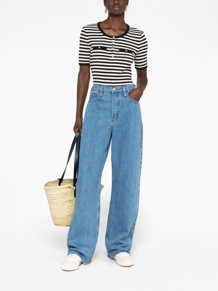 Black and White Striped Cotton T-shirt