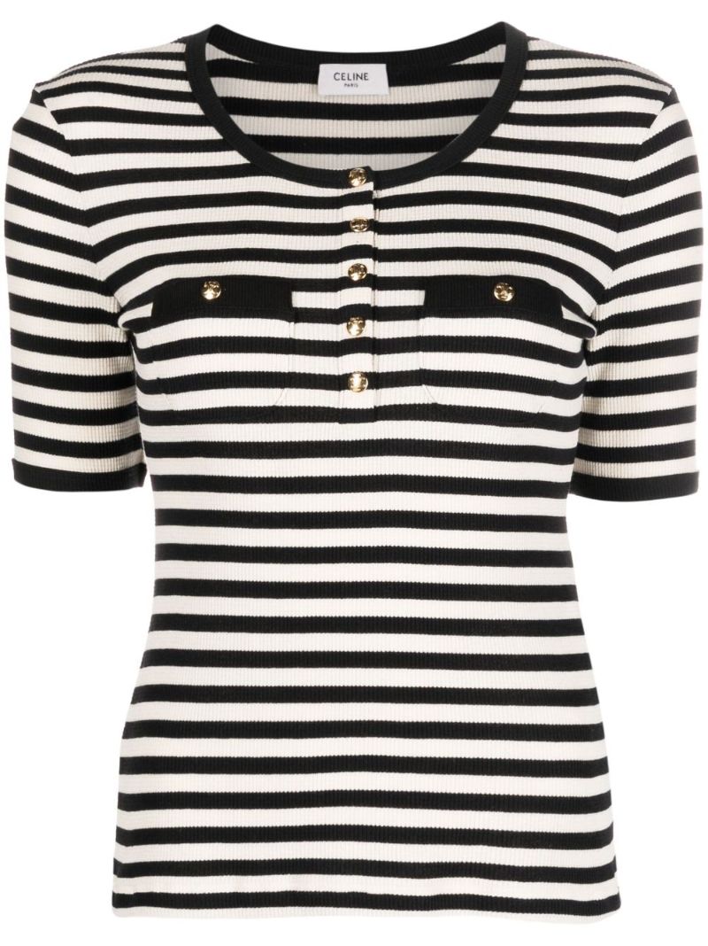 Black and White Striped Cotton T-shirt