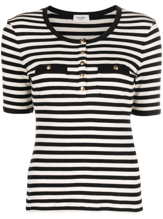 Black and White Striped Cotton T-shirt