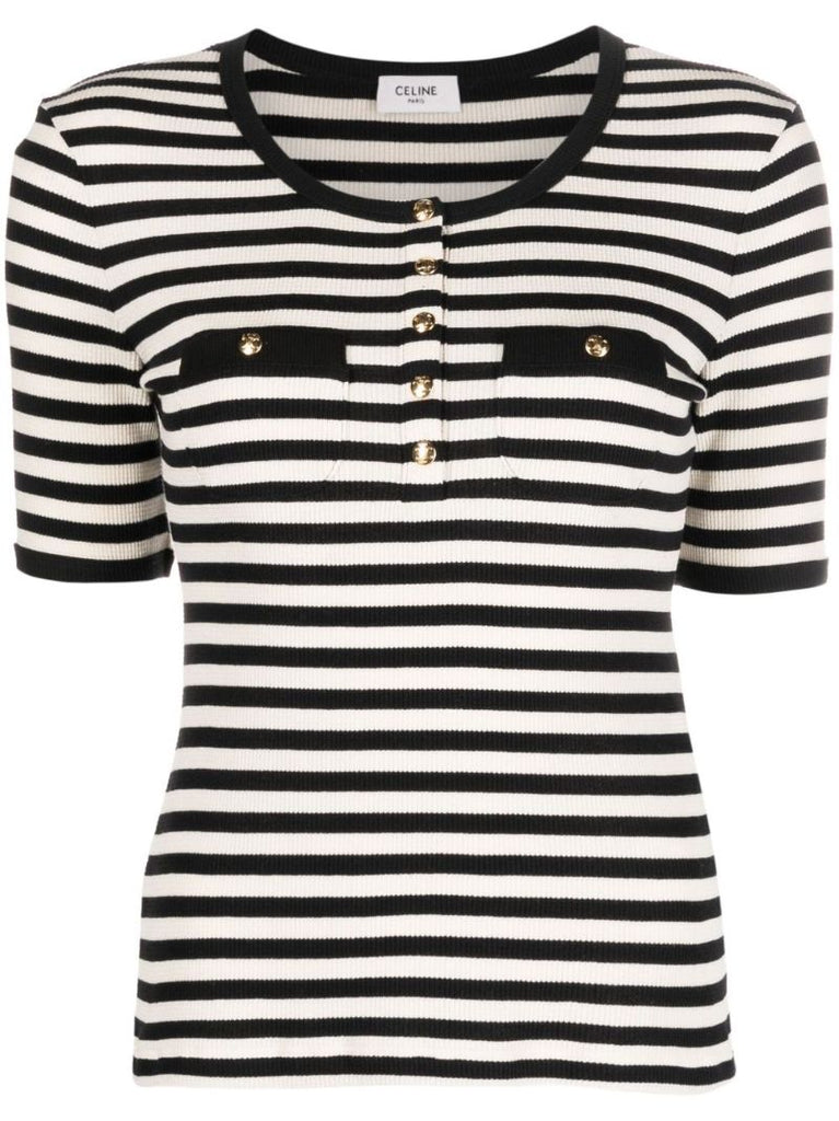 Black and White Striped Cotton T-shirt