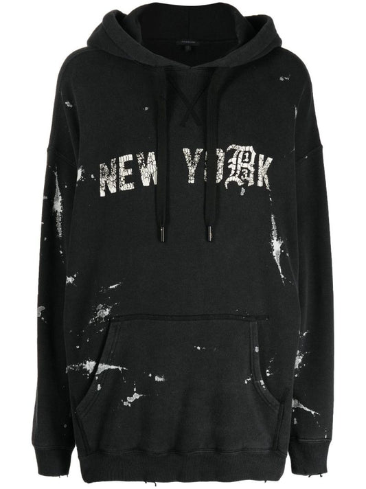 Black Paint Splatter Drawstring Hoodie