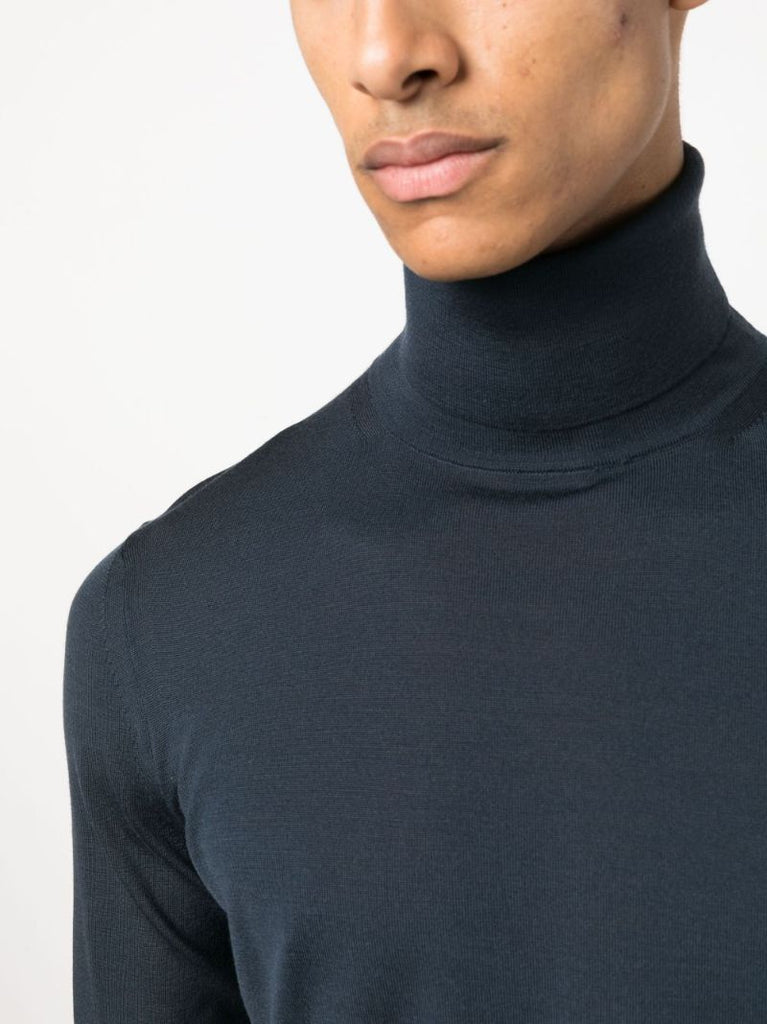 Blue Roll-neck Wool Sweater