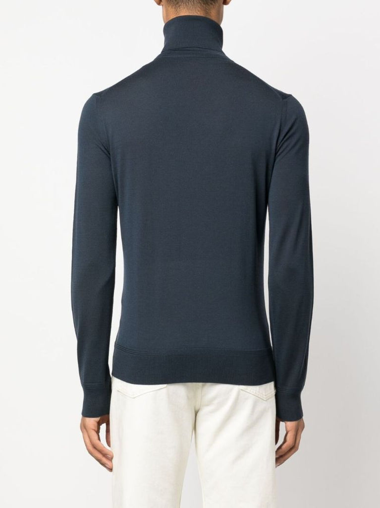 Blue Roll-neck Wool Sweater