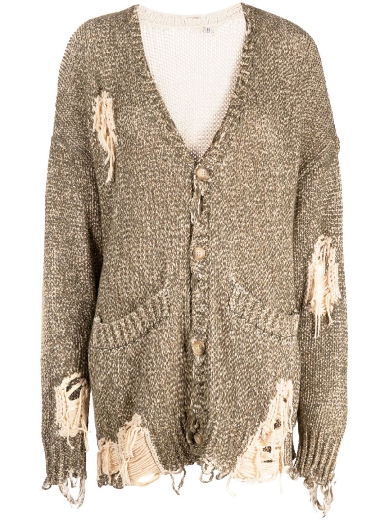 Brown Jumbo Distressed Cardigan