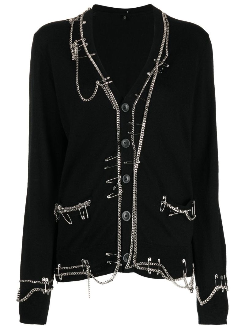 Black Embellished Merino Wool Cardigan