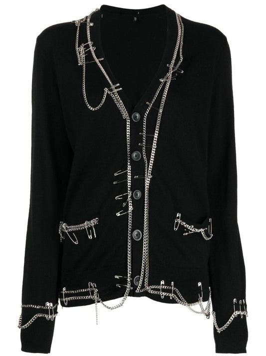 Black Embellished Merino Wool Cardigan