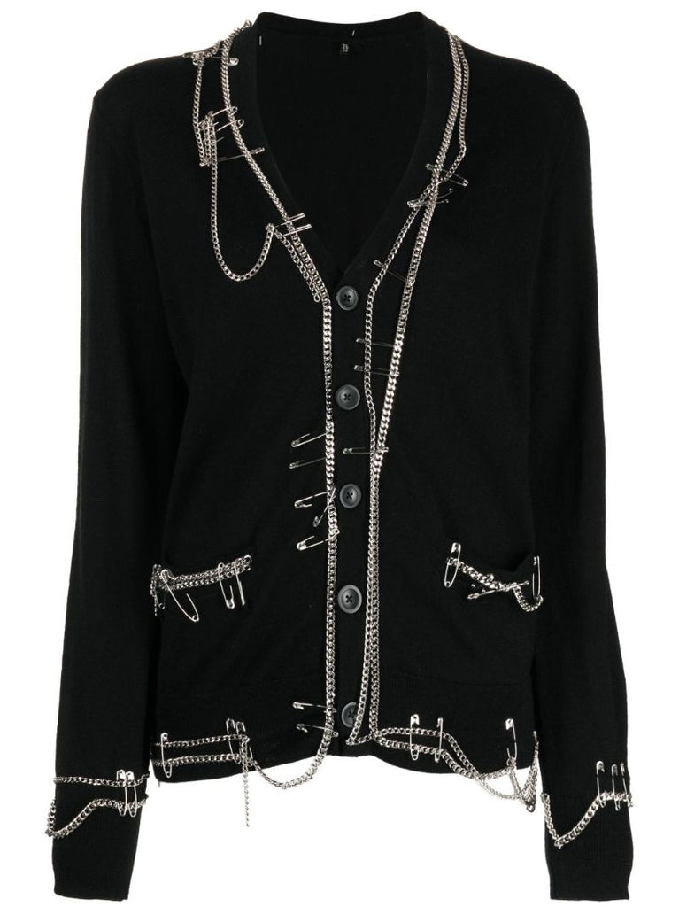 Black Embellished Merino Wool Cardigan