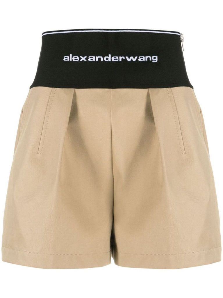 Neutral Logo-waist Pleated Shorts